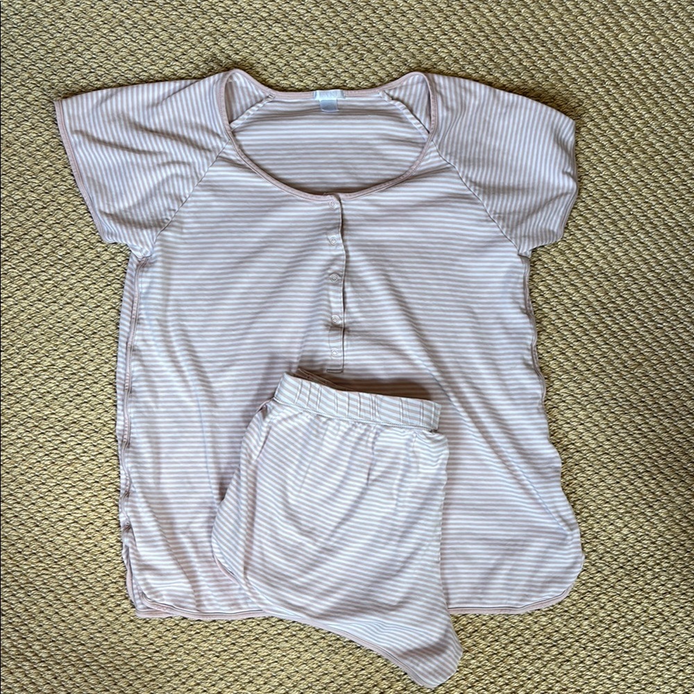 LAKE pajamas Striped Pink Short Sleeve Pajama Set Pima